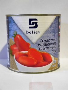 Томаты очищенные целые в томатном соке "Believ" (2,500 кг/2,815 кг/2650 мл) ж/б кор. 6 шт.