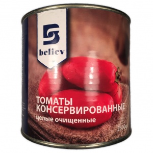 Томаты очищенные целые в томатном соке "Believ" (2,500 кг/2,815 кг/2650 мл) ж/б кор. 6 шт. CON.SAR